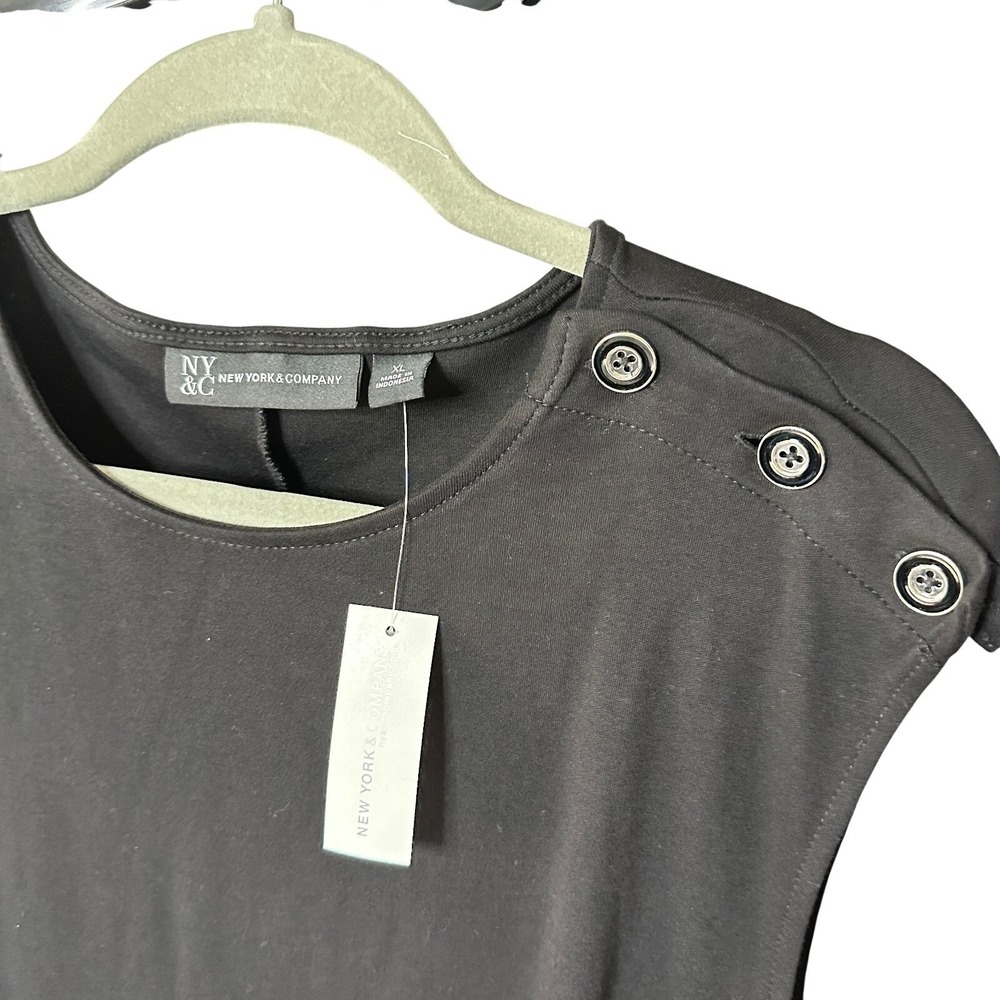 New York & Company Women XL Black White Colorblock Button Shoulder Flare Dress - Picture 3 of 7